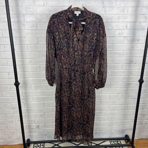Evereve Eliza Paisley‎ Print Tie Neck Midi Dress Womens S Boho Cottagecore
